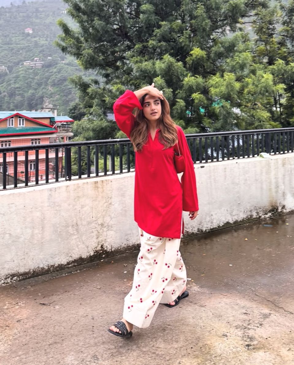 Cherry Printed Farshi Suit with V - Neck Shirt for Women -  shop_nameHashaya