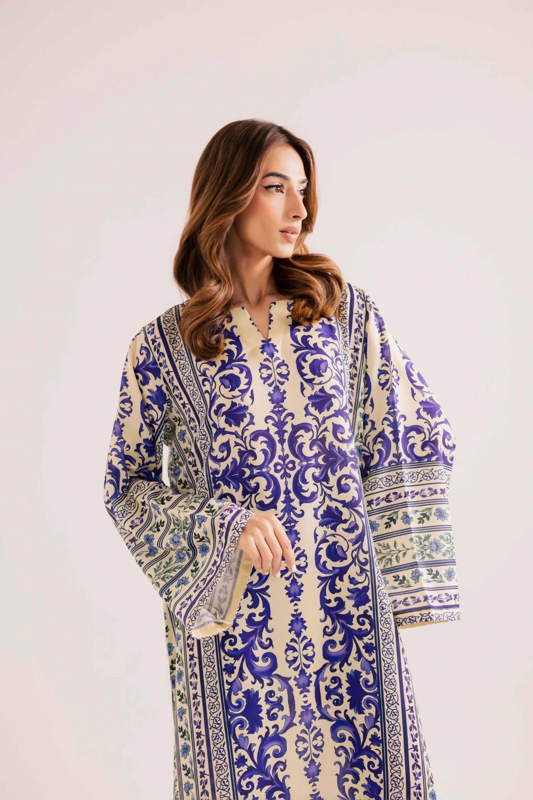 Long Printed Swiss Lawn 2 Piece Dress for Women -  shop_nameHashaya