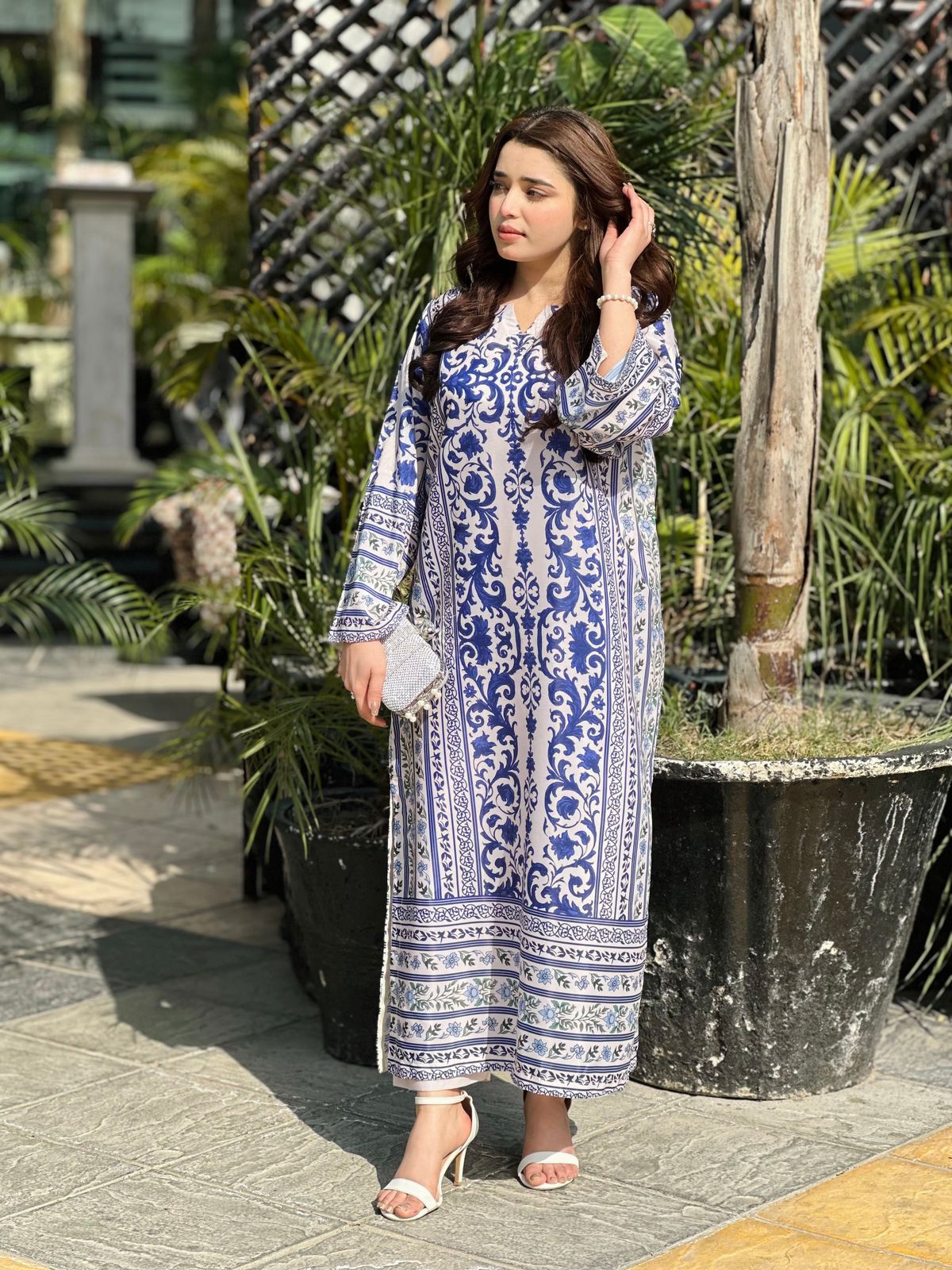 Long Printed Swiss Lawn 2 Piece Dress for Women -  shop_nameHashaya