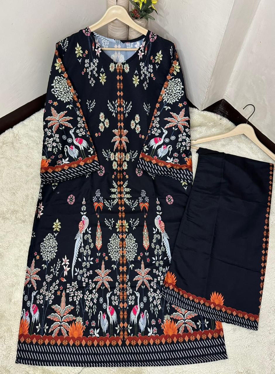 Royal Black Floral Lounge Wear 2PC -  shop_nameHashaya