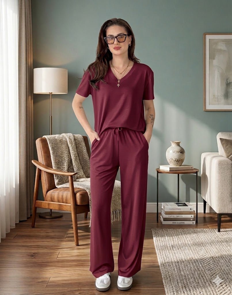 V-Neck Lounge Wear Set - # shop_name#Hashaya